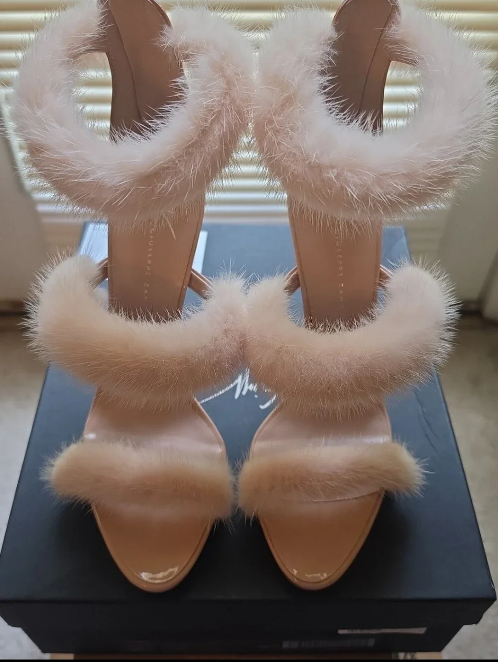Giuseppe Zanotti Pink Fur Triple-Strap High Heels